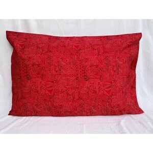 Red Pillowcase with Oceanic Tapa Pattern | Handmade | 100% Cotton